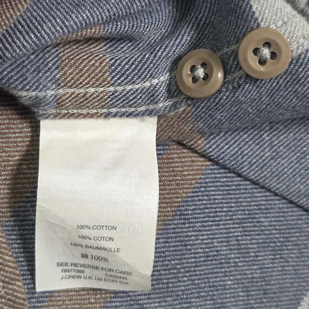 J. Crew Flannel Shirt Men‎ Large Gray Brown Striped Excellent Cotton Preppy